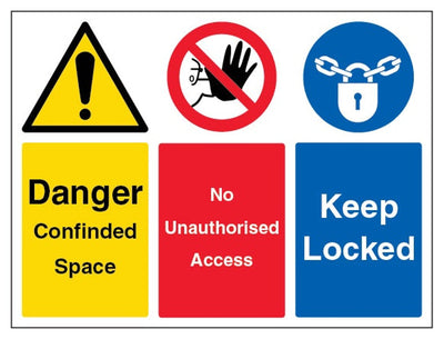 Danger Confined Space / No Unauthorised Access / Keep Locked Sign - Landscape