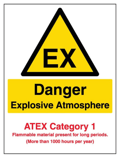 Danger Explosive Atmosphere Sign - Atex Category 1 - Portrait