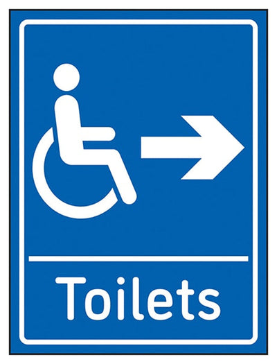 Disabled Toilets Arrow Right Blue Sign