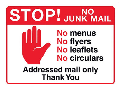 Stop No Junk Mail No Menus Addressed Mail Only Thank You