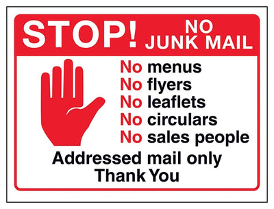 Stop No Junk Mail No Menus No Addressed Mail Only Thank You