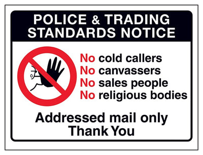 Police And Trading Standards Notice No Cold Callers