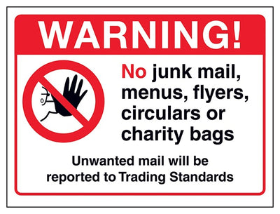 Warning No Junk Mail Menus Unwanted Mail Will Be Reported