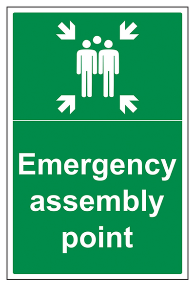 Emergency Assembly Point with Family Sign - Portrait