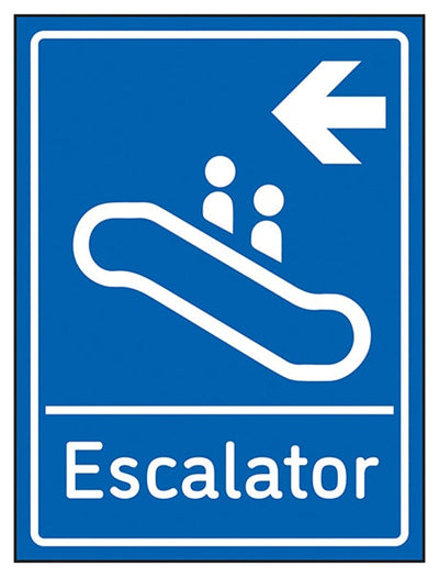 Escalator Arrow Left Blue Sign