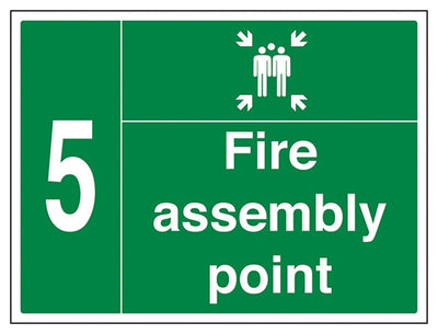 Fire Assembly Point with Family and Number 5 Sign