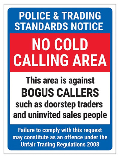 Police And Trading Standards Notice No Cold Calling Area Against Bogus Callers Failure To Comply