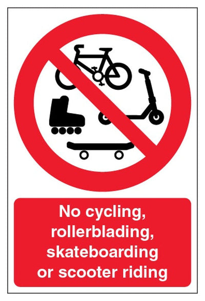 No Cycling, Rollerblading, Skateboarding Or Scooter Riding Sign - Portrait