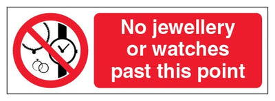 No Jewellery Or Watches Past This Point Sign - Slim Landscape
