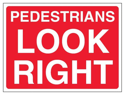 Pedestrians Look Right Sign - Landscape - Red