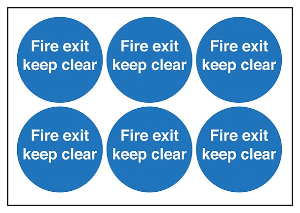 Fire Exit Keep Clear Vinyl Labels On A Sheet