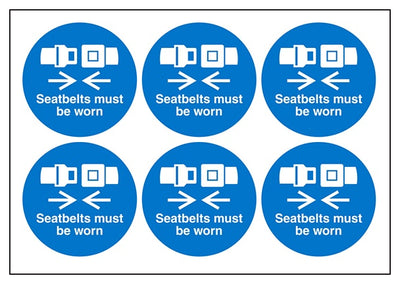 Seatbelts Must Be Worn Vinyl Labels On A Sheet