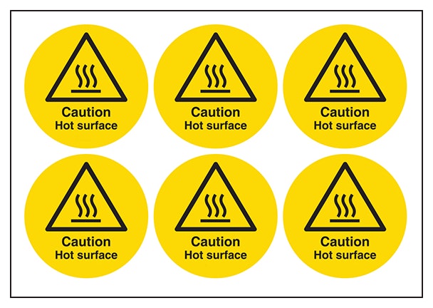 Caution Hot Surface Vinyl Labels On A Sheet