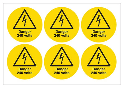 Danger 240 Volts Vinyl Labels On A Sheet