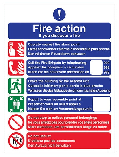 Multi Lingual Fire Action Call Fire Brigade Portrait