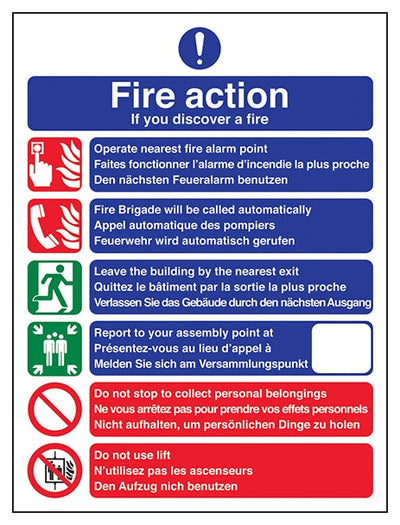 Multi Lingual Fire Action 6 Points Portrait