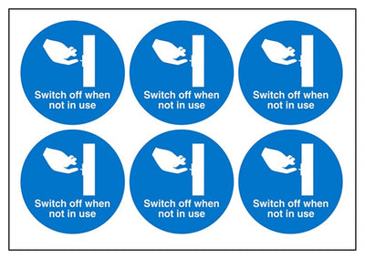 Switch Off When Not In Use Vinyl Labels On A Sheet