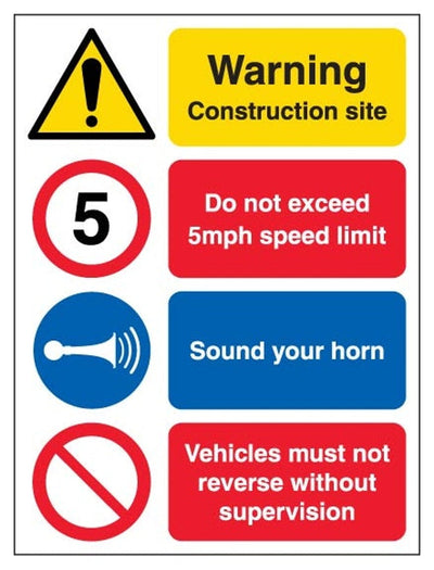 Warning Construction Site Do Not Exceed 5Mph Signs - Portrait