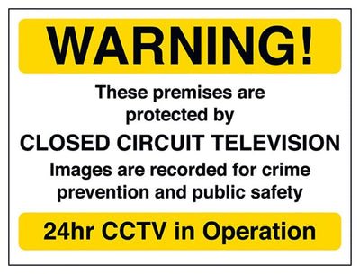 Warning! These Premises Are Protected By CCTV Sign - Yellow