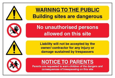 Warning To The Public Building Sites Are Dangerous Sign - Large Landscape