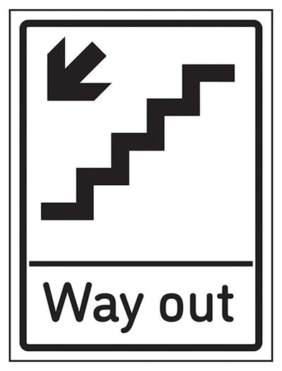 Way Out Arrow Down Stairs Left Sign