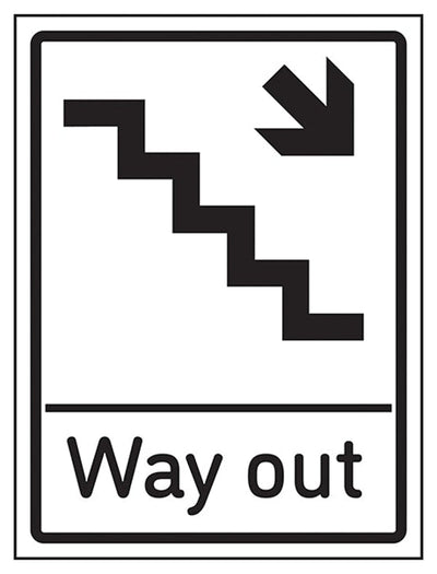 Way Out Arrow Down Stairs Right Sign