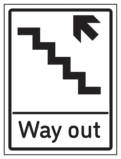 Way Out Arrow Up Stairs Left Sign