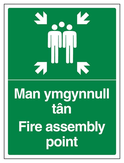 Welsh/English Sign - Fire Assembly Point - Portrait