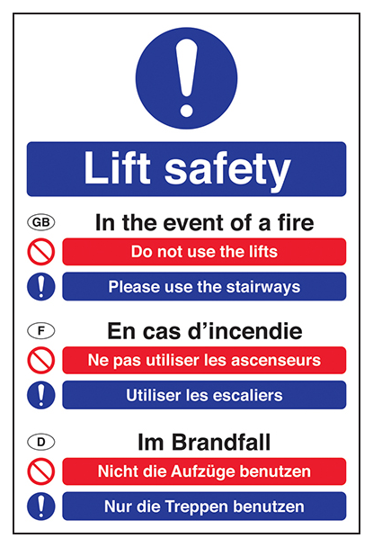 Multilingual Fire Action Lift Safety