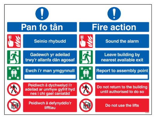 Welsh English 5 Point Fire Action Notice Do Not Use The Lifts