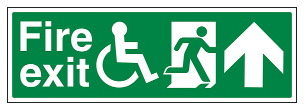 Wheel Chair Fire Exit With Text Arrow Up