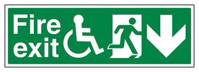 Wheel Chair Fire Exit With Text Arrow Down