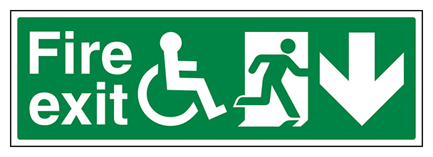 Wheel Chair Fire Exit With Text Arrow Down