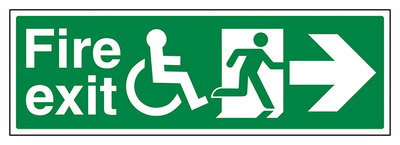 Wheel Chair Fire Exit With Text Arrow Right