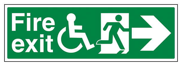 Wheel Chair Fire Exit With Text Arrow Right