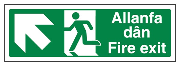 Welsh English Fire Exit Arrow Up Left