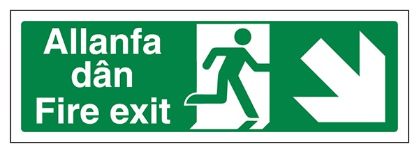 Welsh English Fire Exit Arrow Down Right