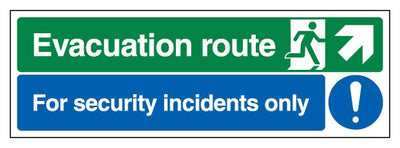 Evacuation Route Arrow Up Right Security Incidents Only