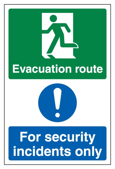 Evacuation Route Left Security Incidents Only Portrait