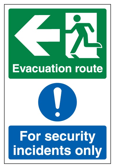 Evacuation Route Arrow Left Security Incidents Only Portrait