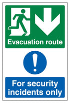 Evacuation Route Arrow Down / Security Incidents Only - Portrait