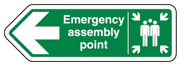 Emergency Assembly Point Arrow Left Shaped Sign