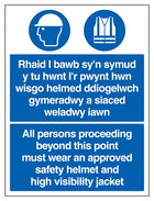 Welsh/English - All Persons Beyond This Point Must Wear A Safety Helmet And High Vis