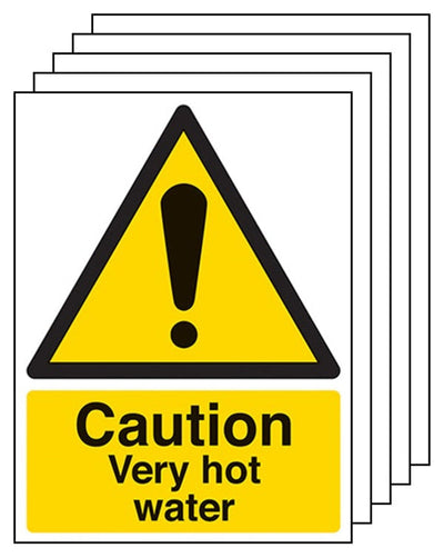 5-Pack Caution Very Hot Water Signs - Portrait