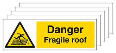 5-Pack Danger Fragile Roof Signs - Landscape