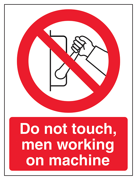 Do Not Touch Men Working On Machine Portrait