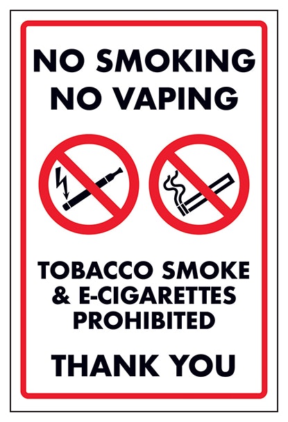 No Smoking No Vaping Tobacco Smoke And E Cigarettes Prohib