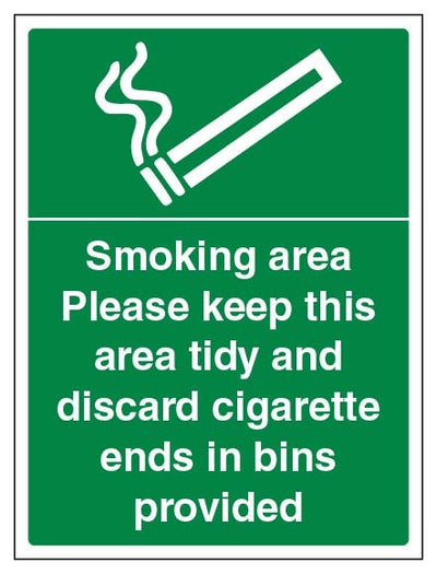 Smoking Area Please Keep This Area Tidy And Discard Cigarette Ends In Bins Provided Portrait