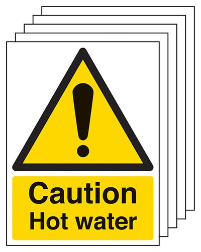 5 Pack Caution Hot Water Portrait