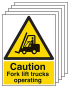 5-Pack Caution Fork Lift Trucks Operating - Portrait